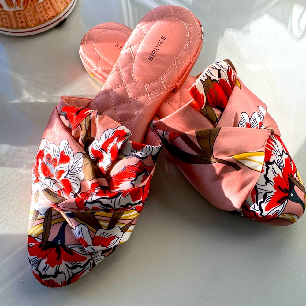 Birdies mules- the Dove is pink satin. 1/2” heel. Unworn.